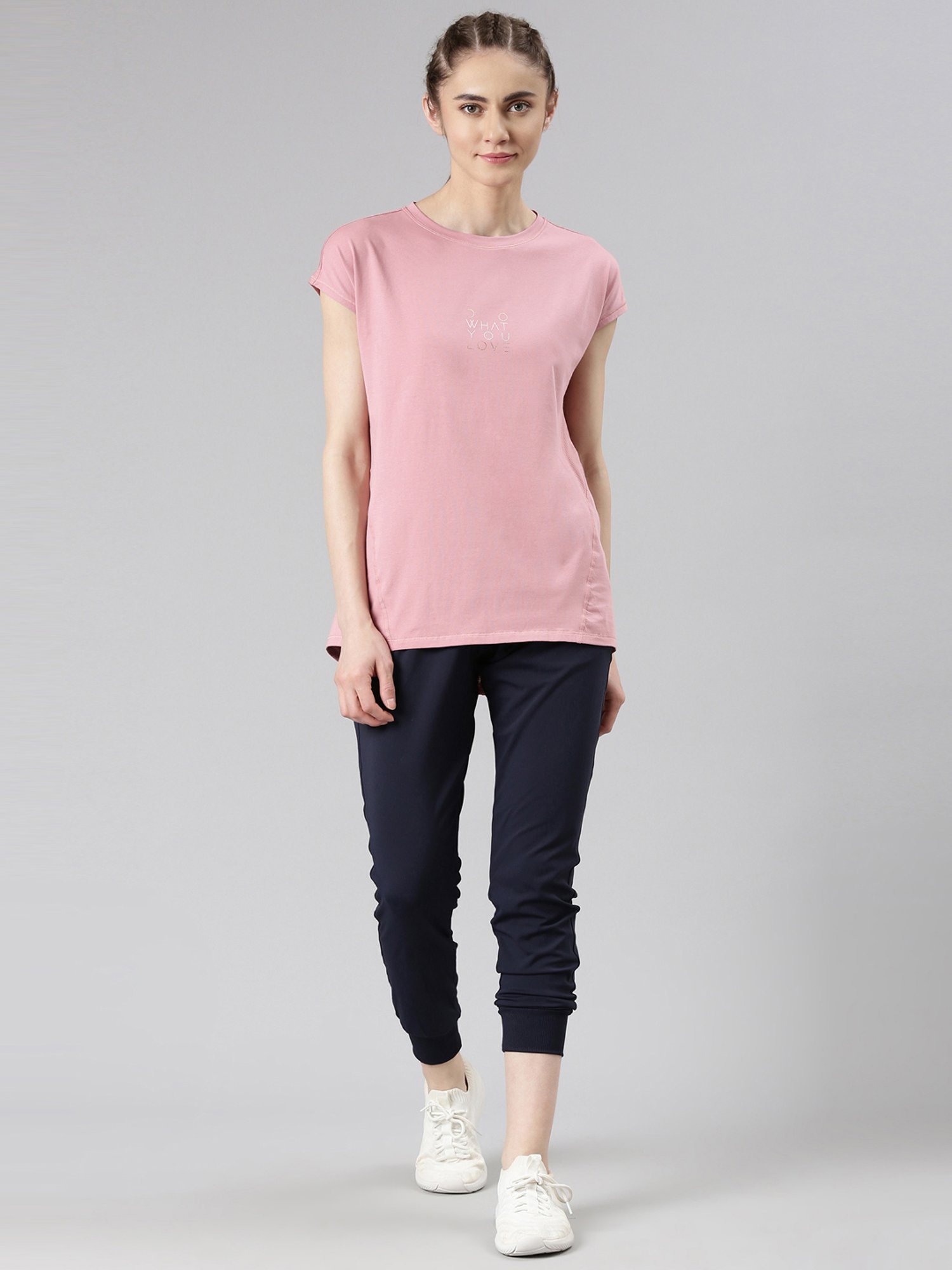 Enamor Rose Pink Cotton Graphic Print Sports T-Shirt