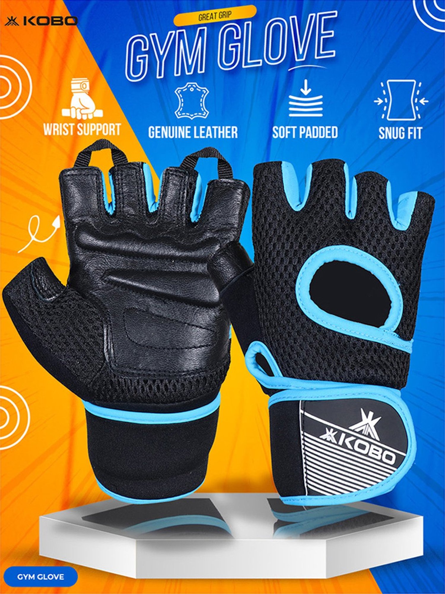 Kobo Weight Lifting Gym Gloves (Black) Size - L