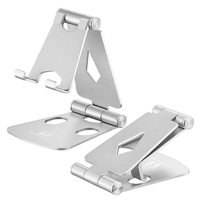 Adjustable Cell Phone Stand  Desk Phone Holder Portable Small Size Dual Angle Desktop Dock Compatible with iPhone 12 11 XR XS X 8 7 6 Plus Samsung Google Office Home Decor Silver