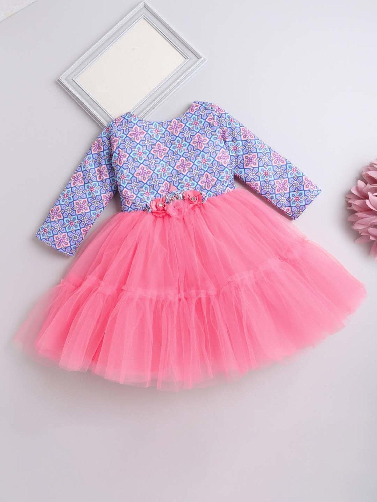 The Magic Wand Kids Blue & Pink Printed Dress