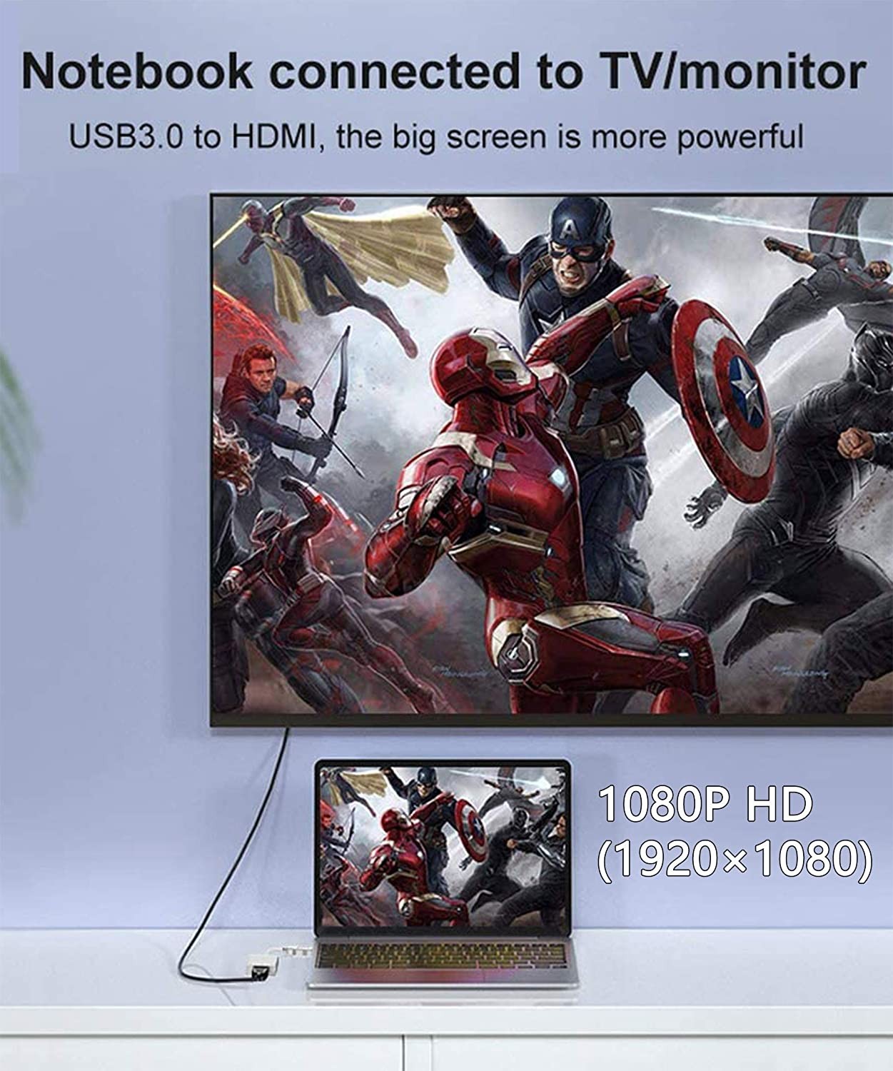 USB to HDMI Adapter, 1080P HD Audio Video Converter,USB 3.0/2.0 to HDMI Multiple Monitors Cable Compatible with Windows XP 7/8 / 8.1/10 for PC Laptop Projector HDTV (Not Support Mac, Linux, Vista)