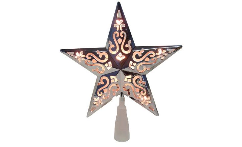 J. Hofert Co Lighted Silver Star Cut-Out Design Christmas Tree Topper - Clear Lights