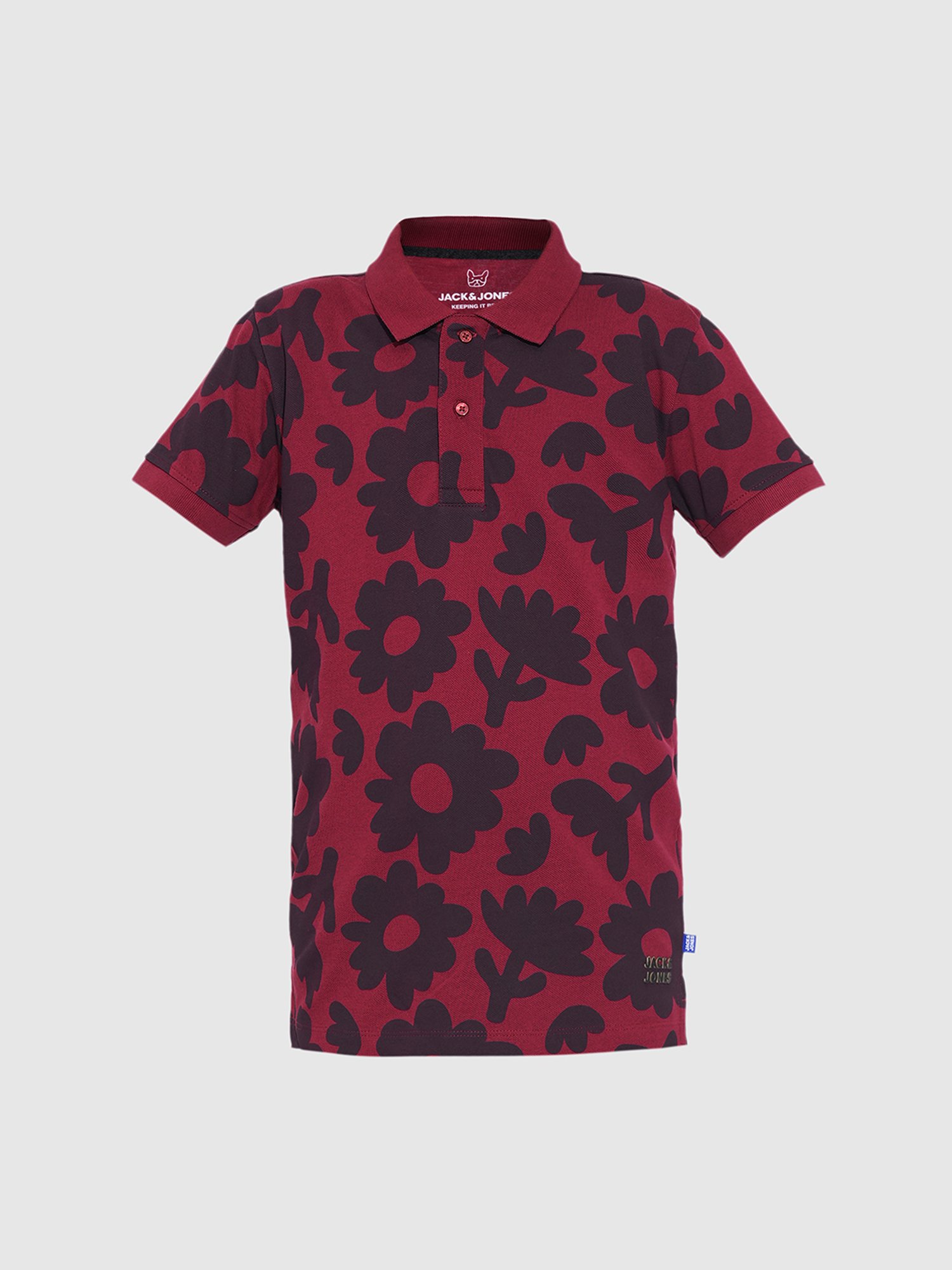 Jack & Jones Junior Boys Maroon Cotton Floral Print T-Shirt