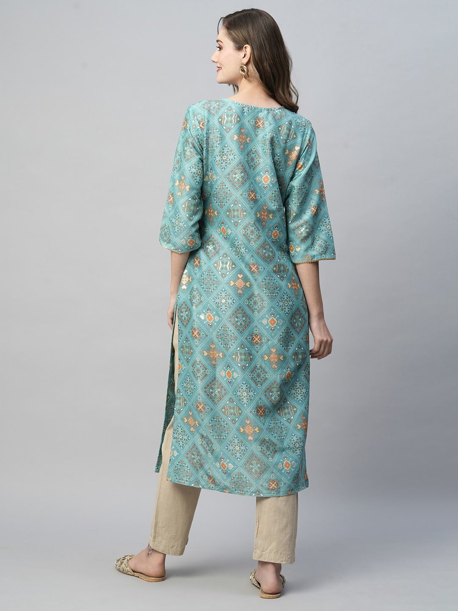 KIANA Blue Printed Straight Kurta