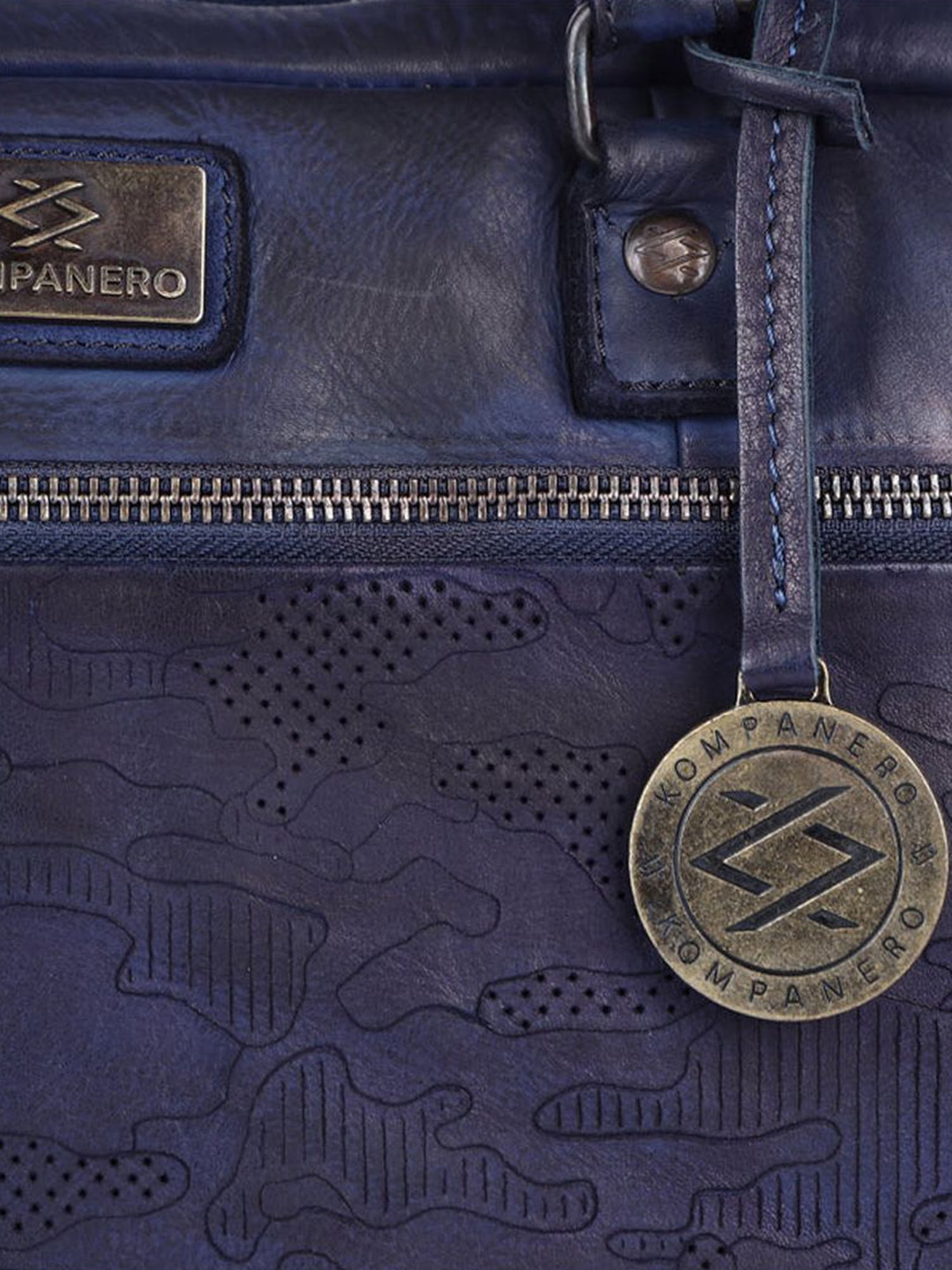 KOMPANERO Garrison Blue Leather Solid Messenger Bag