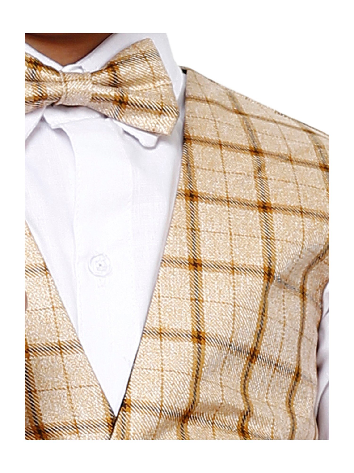 Pro-Ethic Style Developer Kids Beige & White Checks Full Sleeves Shirt, Waistcoat, Pants with Bow