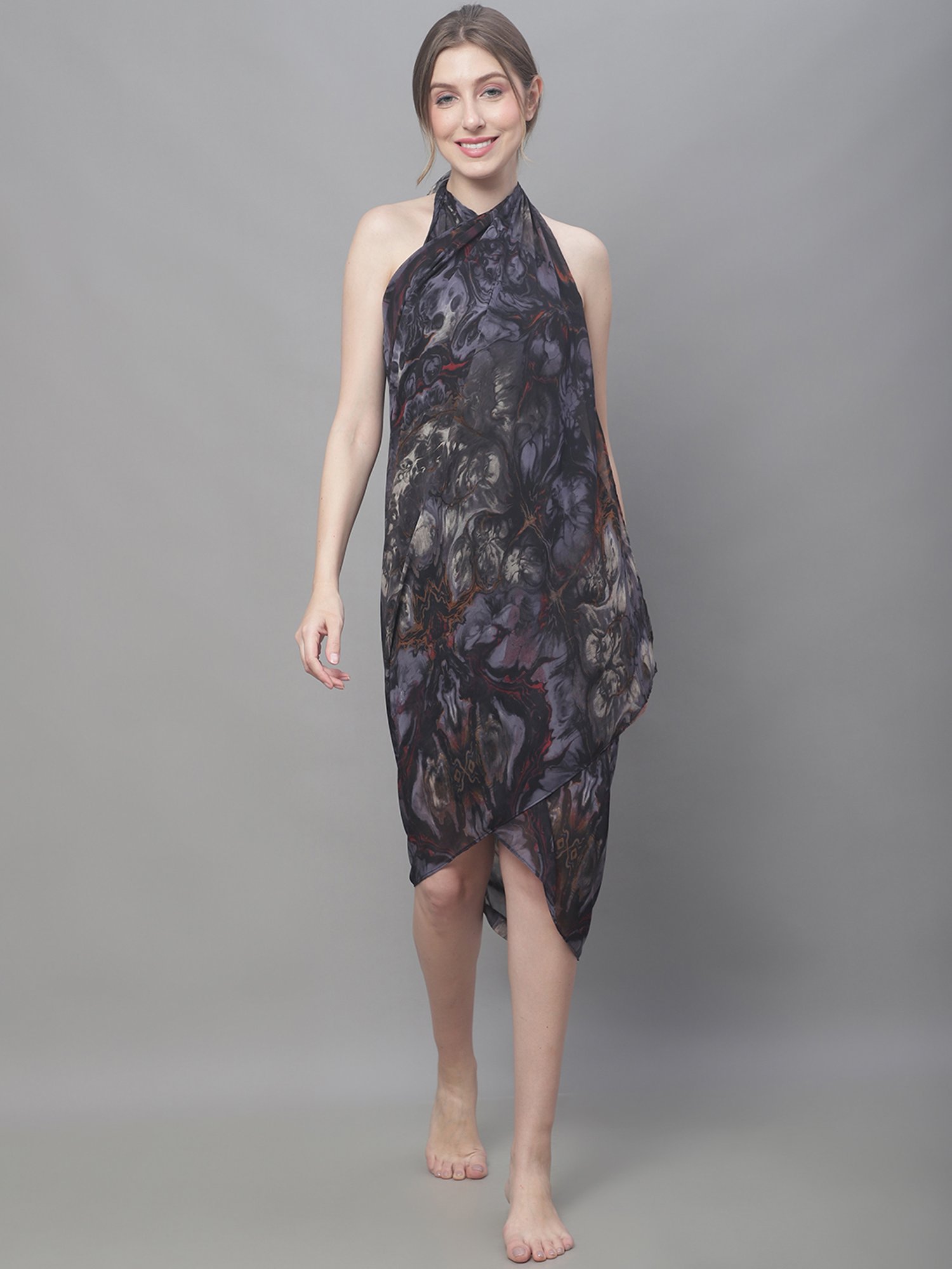 Claura Black Printed Beachwear Sarong