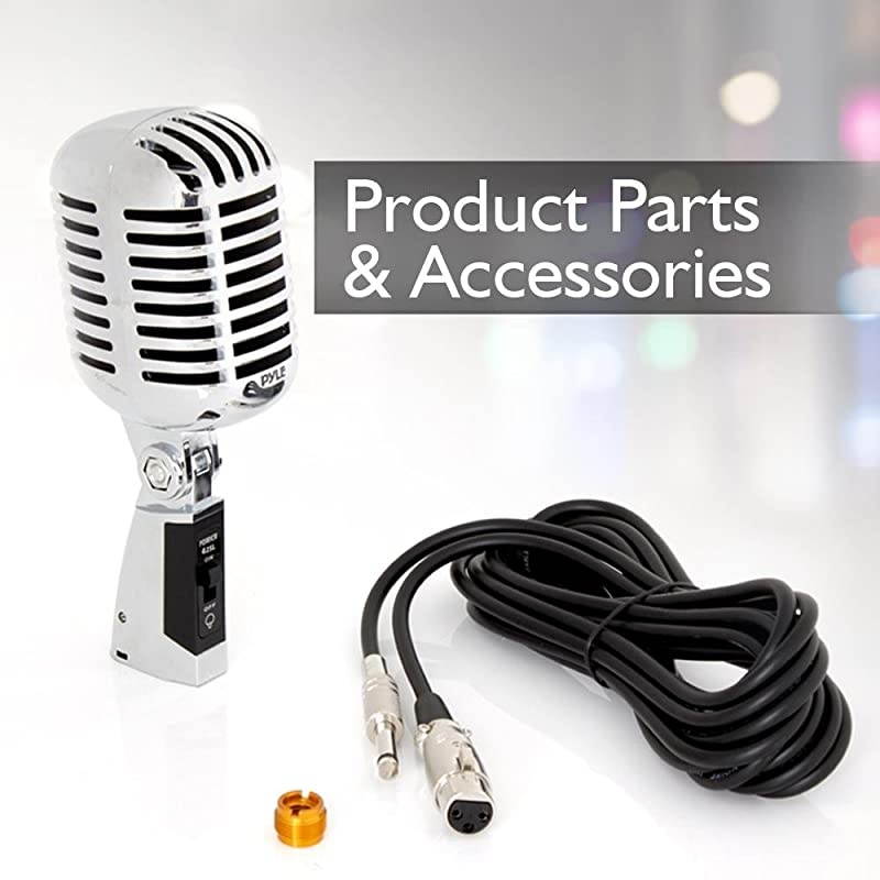 Classic Retro Dynamic Vocal Microphone - Old Vintage Style Unidirectional Cardioid Mic with XLR Cable - Universal Stand Compatible - Live Performance In Studio Recording -  PDMICR42SL (Silver)