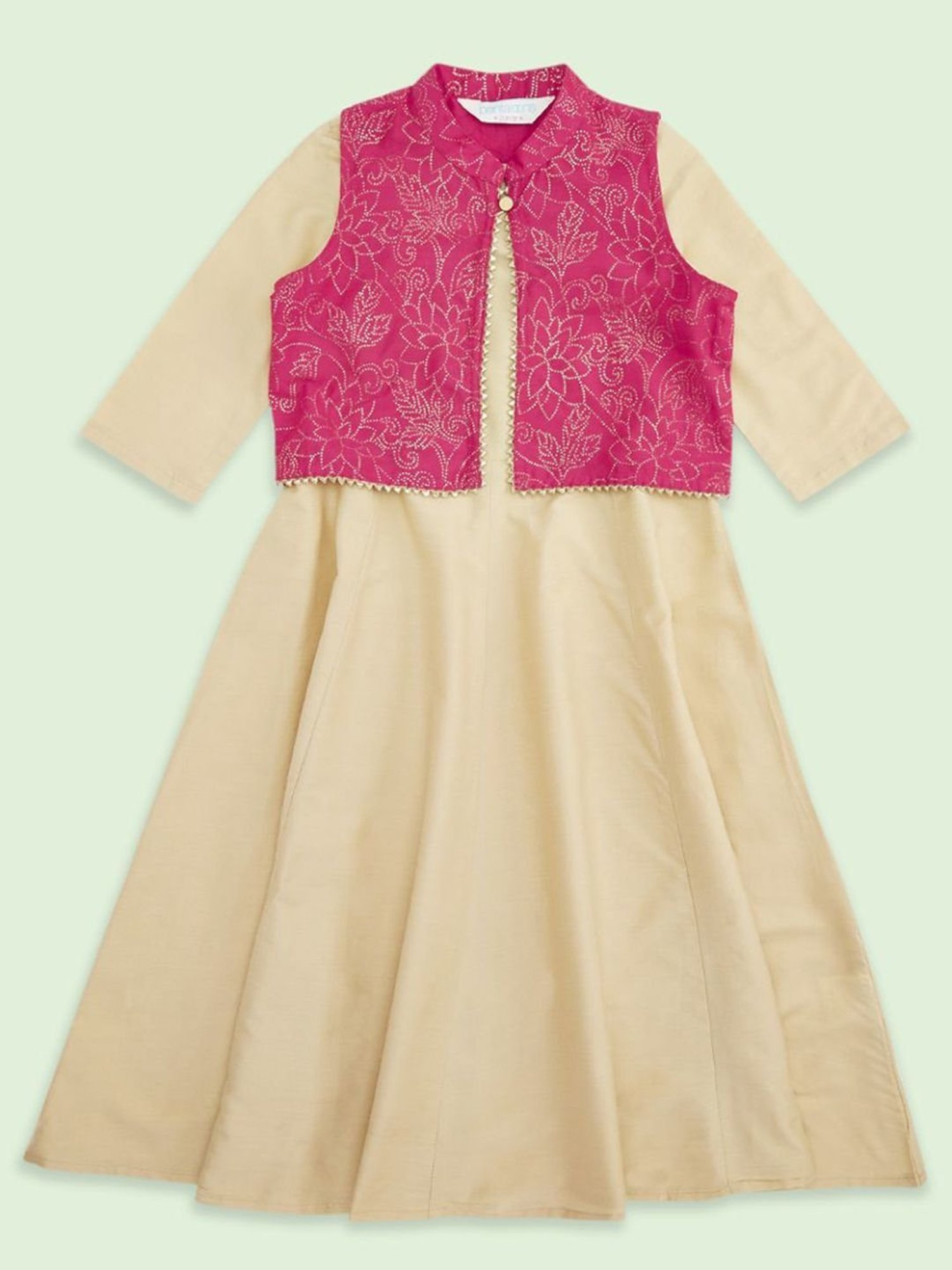 Akkriti by Pantaloons Kids Beige & Pink Printed Party Dress with Jacket