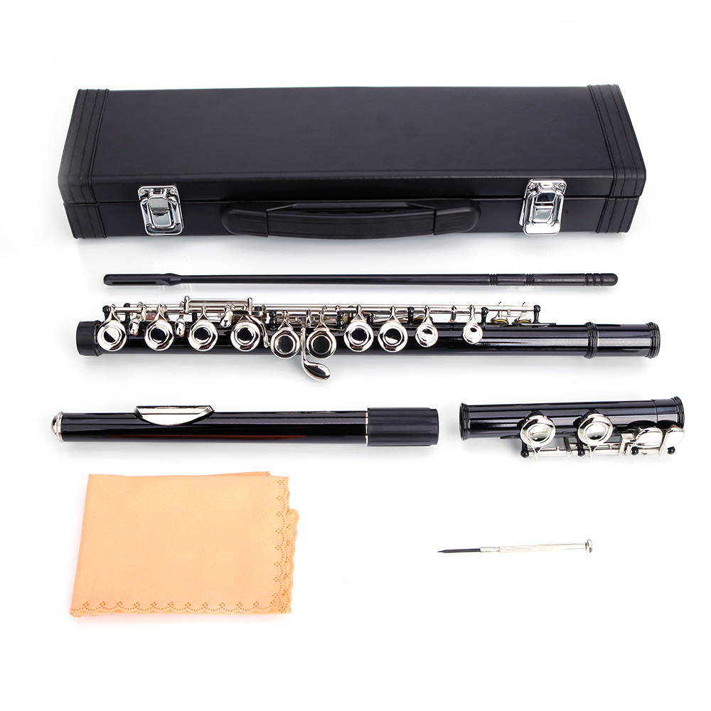 New Standard School Band Student 16 Closed C Flute w/ Case&Accessories Black