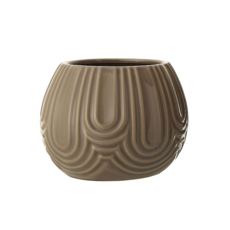 7" x 9" Decorative Stoneware Flower Pot Brown/Gray - 3R Studios