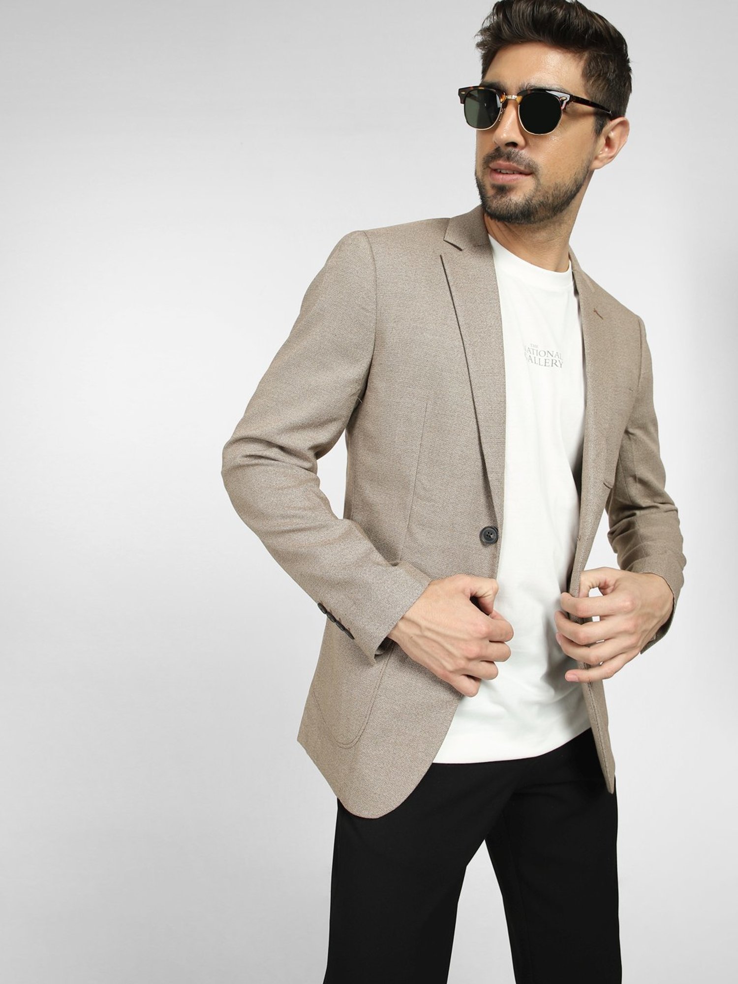 SELECTED HOMME Brown Slim Fit Self Pattern Blazer