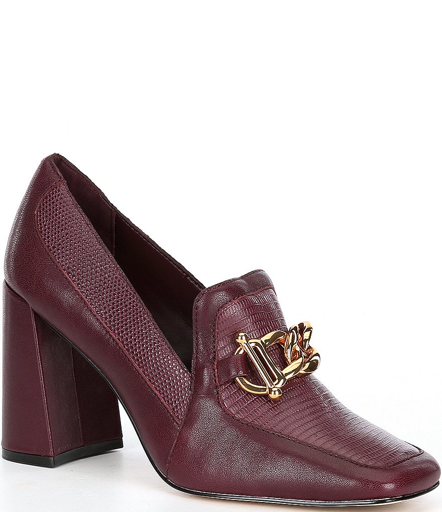 Gibson & Latimer Ritah Lizard Embossed Block Heel Loafer Pumps