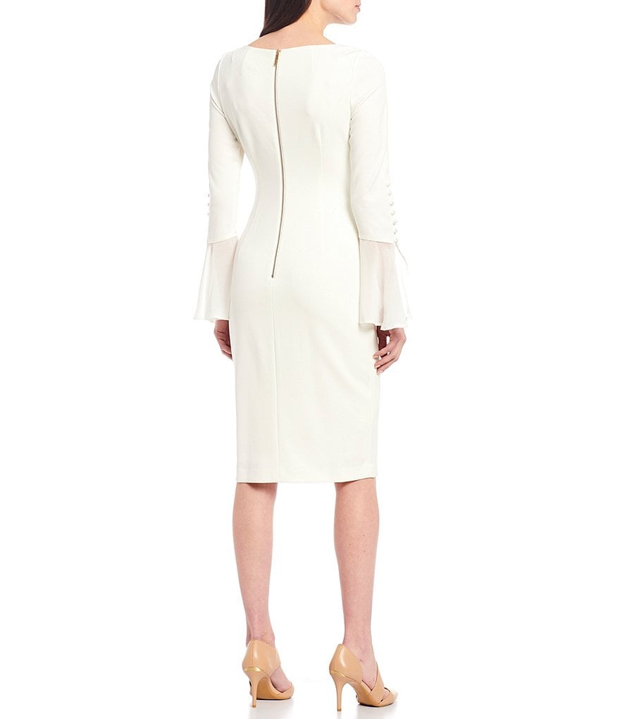 Calvin Klein Chiffon Bell Sleeve Sheath Dress