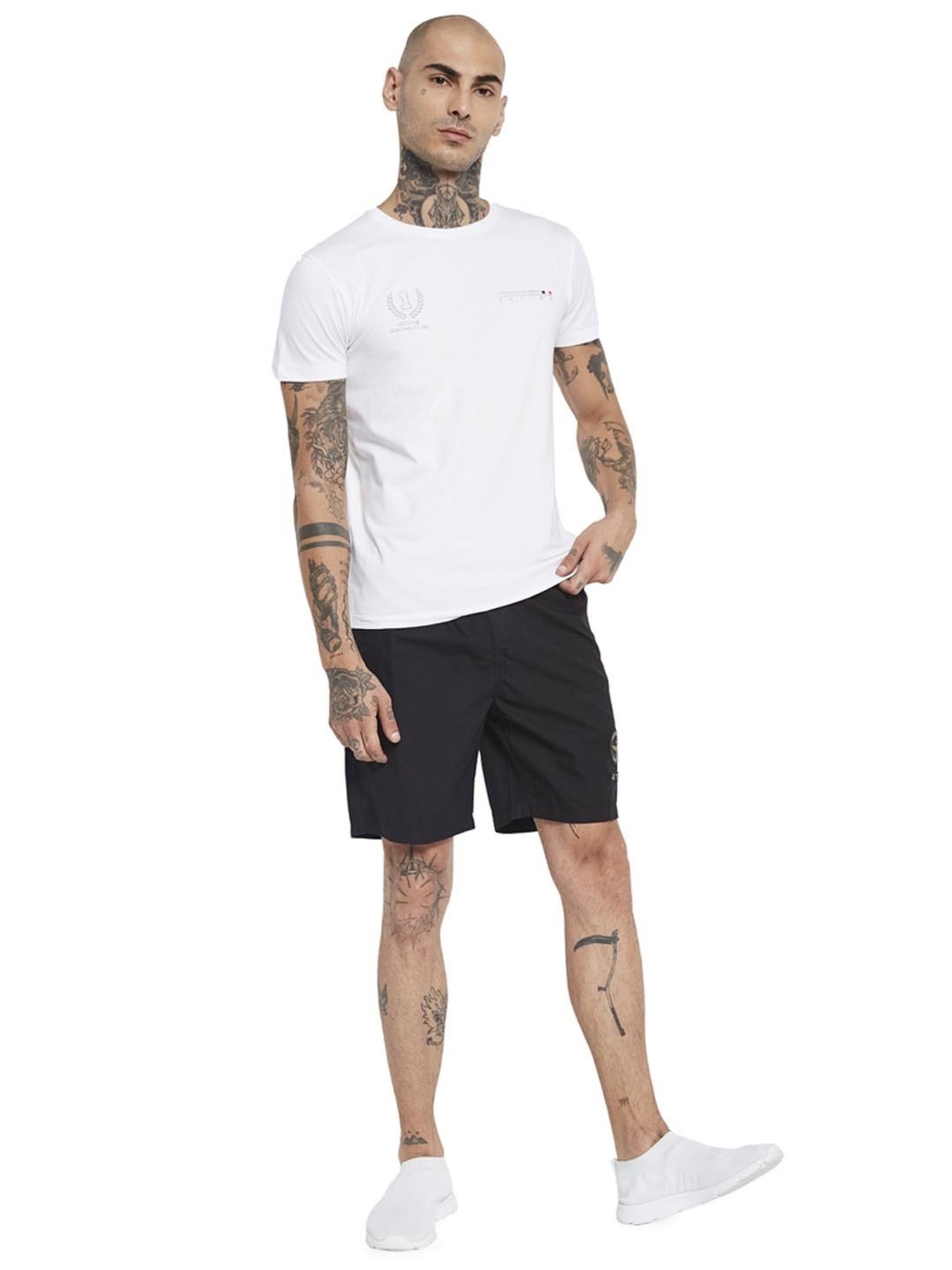 Octave Black Cotton Regular Fit Shorts