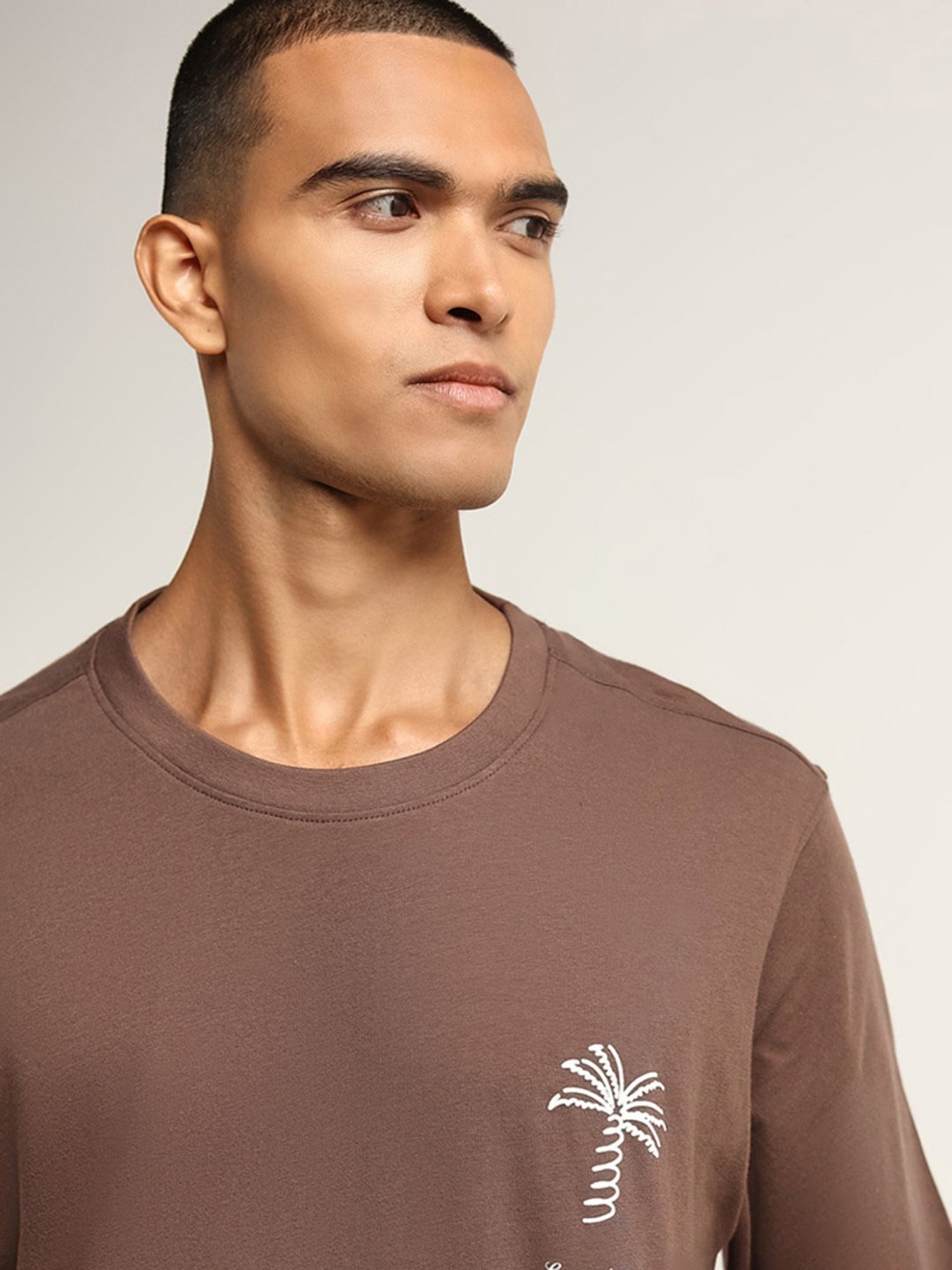 Nuon by Westside Brown Text Design Regular-Fit Cotton T-Shirt