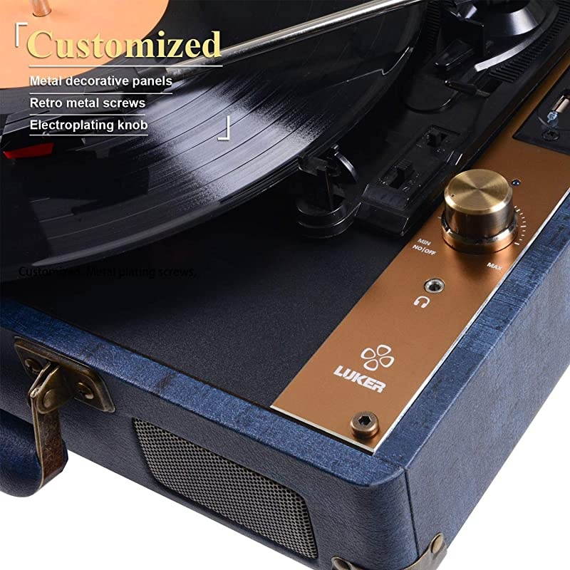 Record Player  Portable Suitcase Bluetooth Turntable for Vinyl Record BeltDrive 3Speed Stereo Turntable with Speakers Support Power Bank Supply 35mm Headphone RCA Audio Output