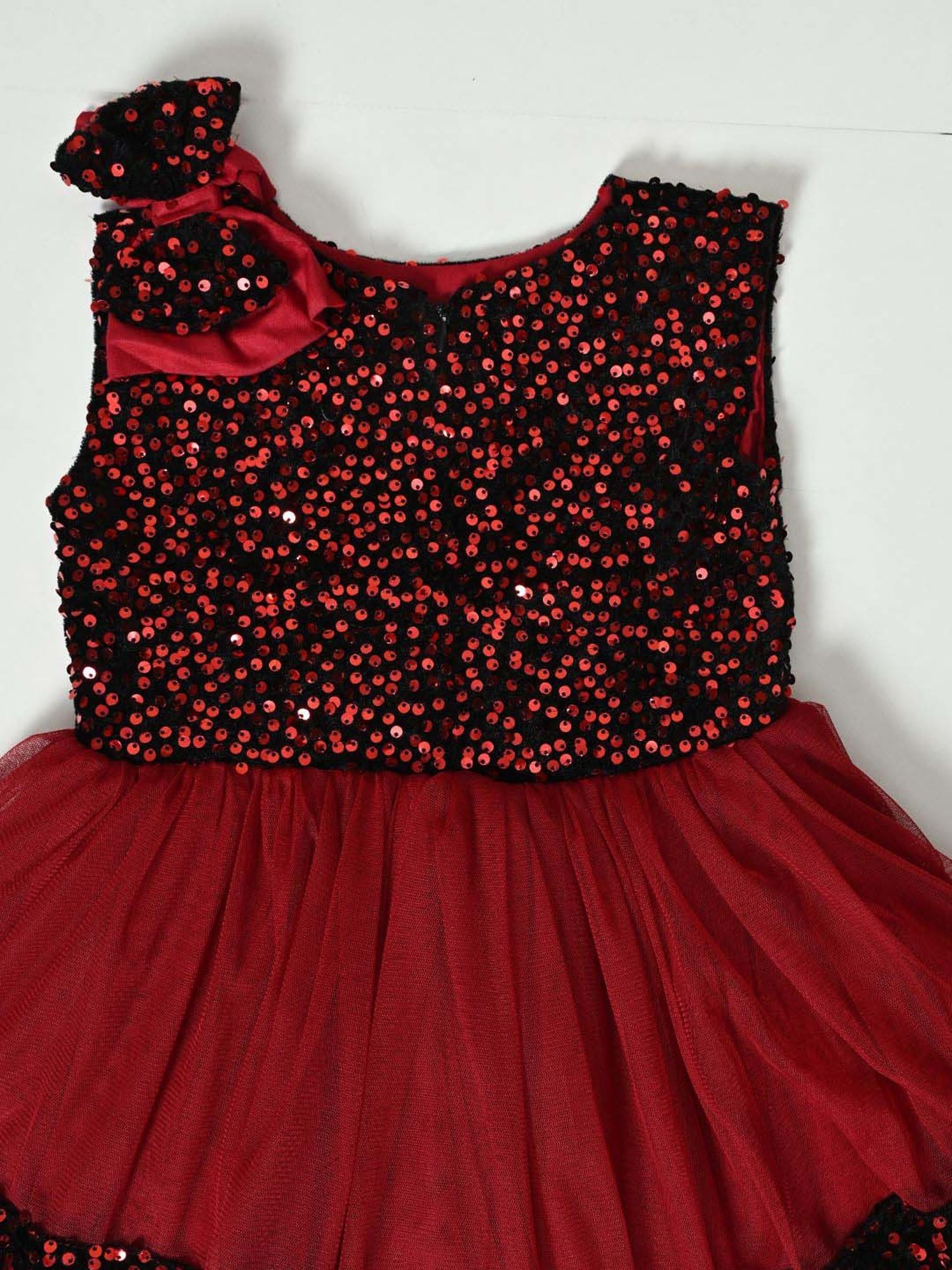 Bella Moda Kids Red Self Pattern Dress