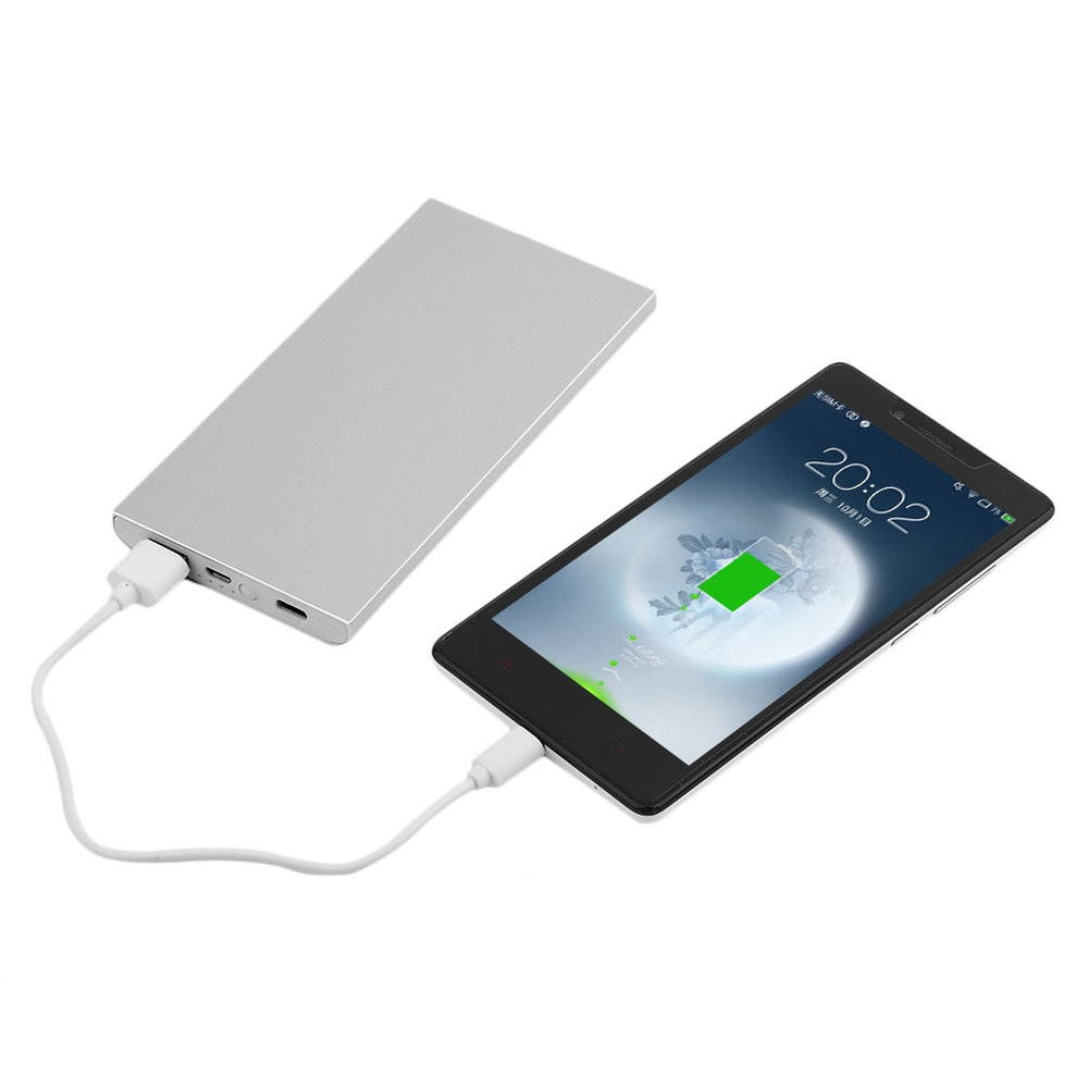 QC3.0 8000MAH Large Capacity Flat Type Super Thin Power Bank External Battery Pack For Iphone For Samsung Silver/Gray,silver