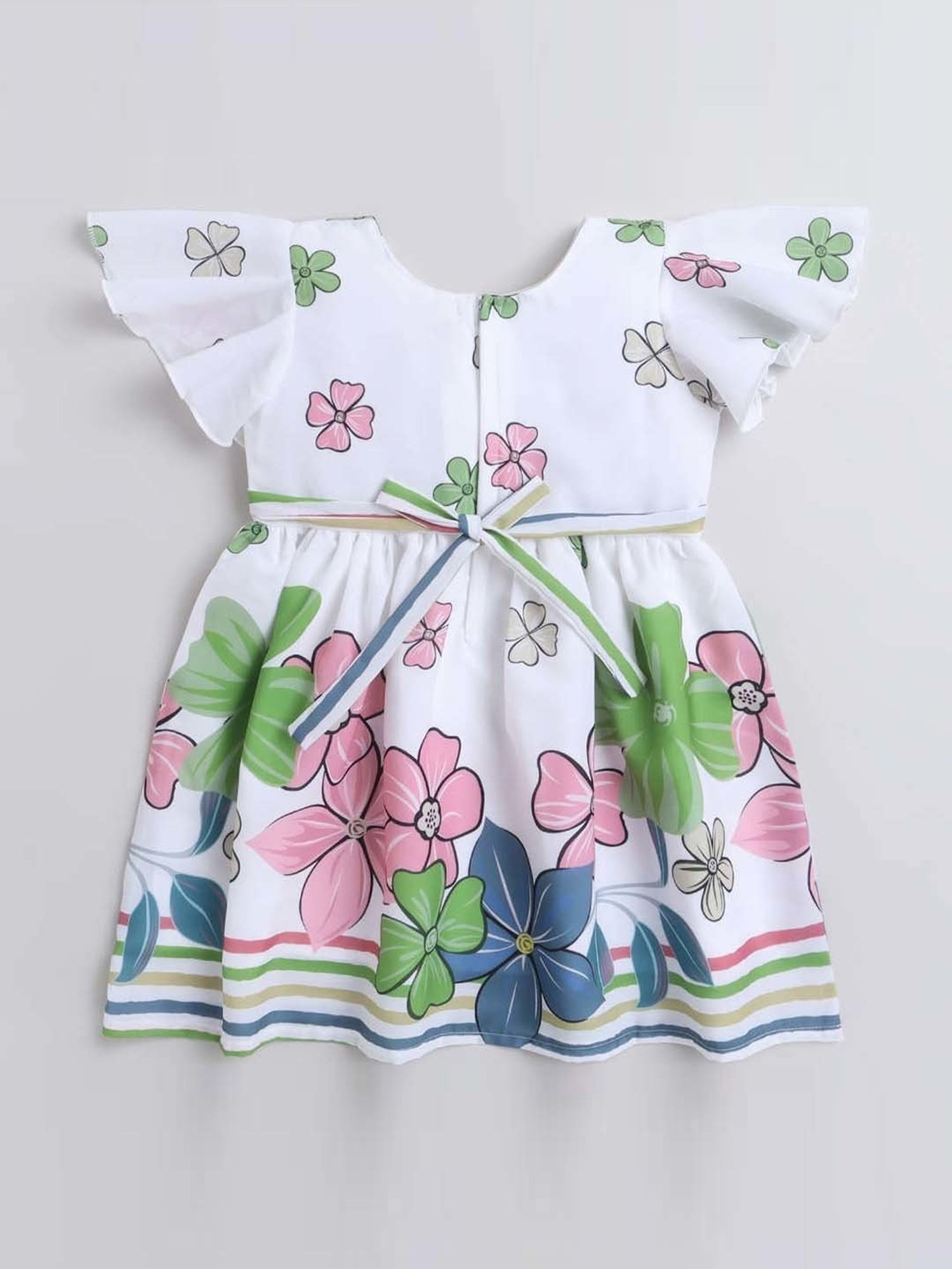 The Magic Wand Kids Off-White & Green Floral Print Dress
