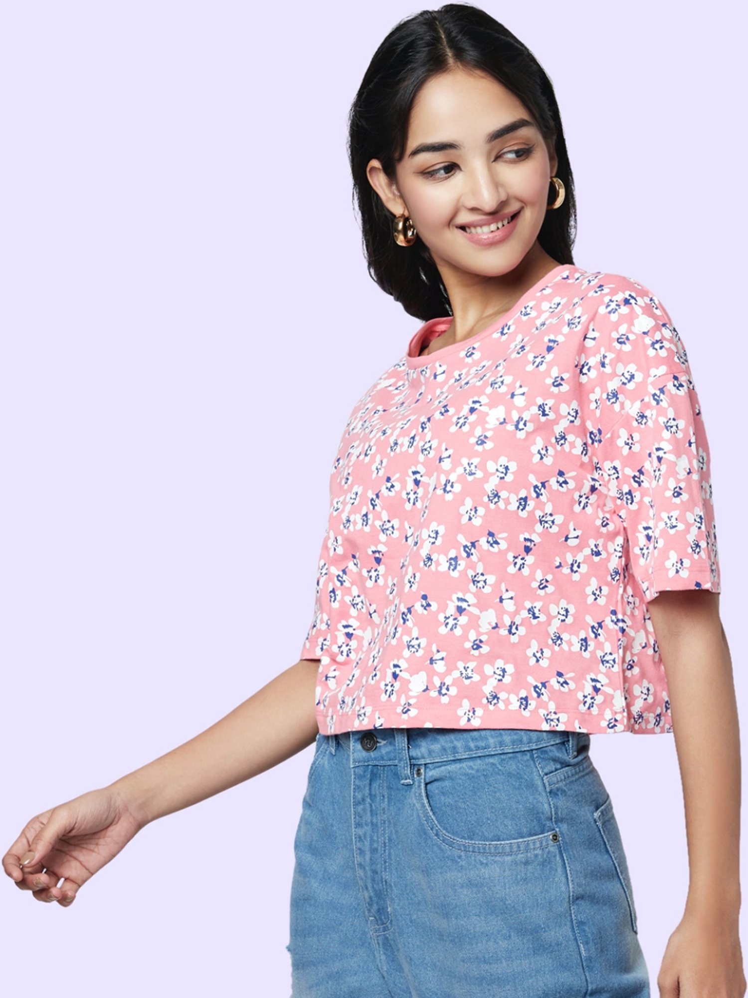 YU by Pantaloons Pink Cotton Printed Top