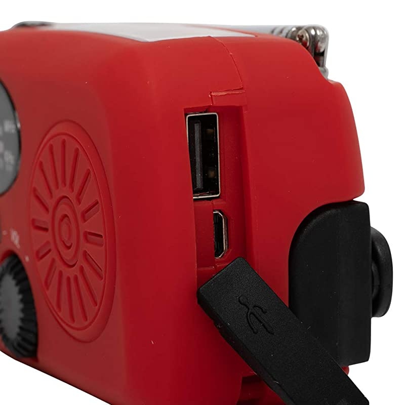 Weather Radio Solar Emergency Hand Crank Self Powered AMFMSolar Radios with 3 LED Flashlight 1000mAh Smart Phone Charger Power BankRed