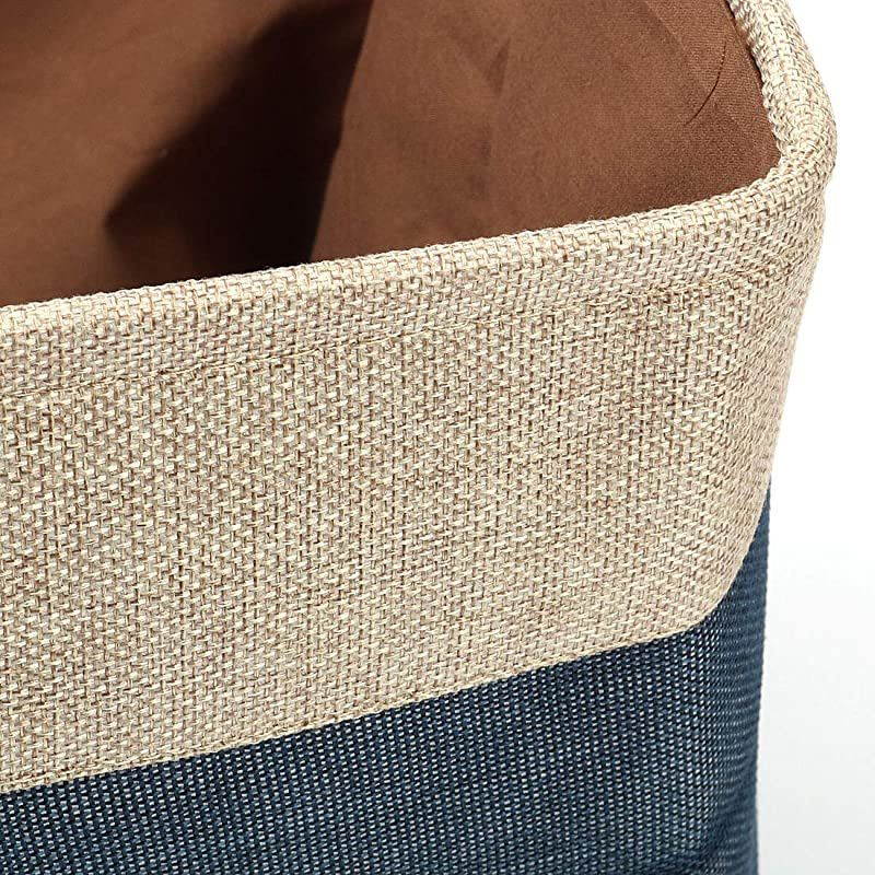 Collapsible Fabric Storage Basket Bins with Dual Handles, Foldable Toy Bins for Laundry Clothes Storage, Home Organizer for Bedroom Office Closet Shelves Dark Blue Small