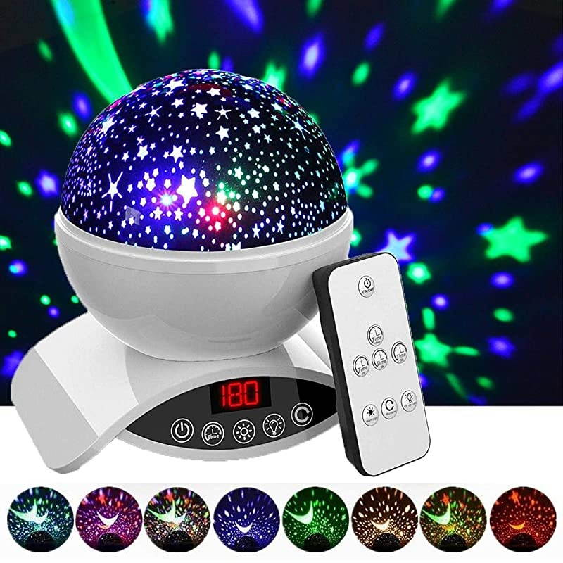 Night Light Baby Star Projector 8 Color Rotation Lamp with Timer Remote and Chargeable Dimmable Combinations Romantic Star Sky Best Gift for Kids Festival Bedroom Living Room White