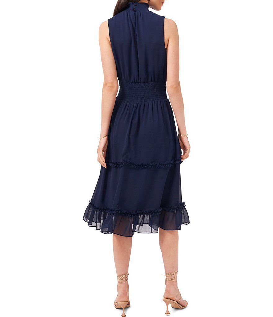 1. STATE Mock Neck Sleeveless Tiered Midi Dress