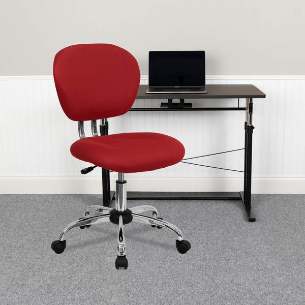 Mid-Back Red Mesh Padded Swivel Task Chair with Chrome Base
