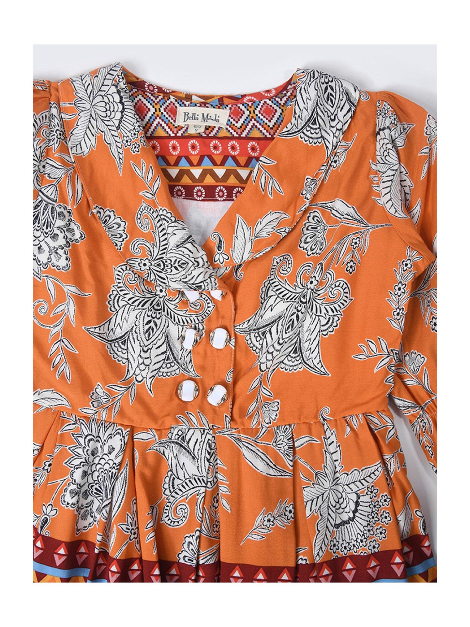 Bella Moda Kids Rust Printed Full Sleeves Fit & Flare Dress