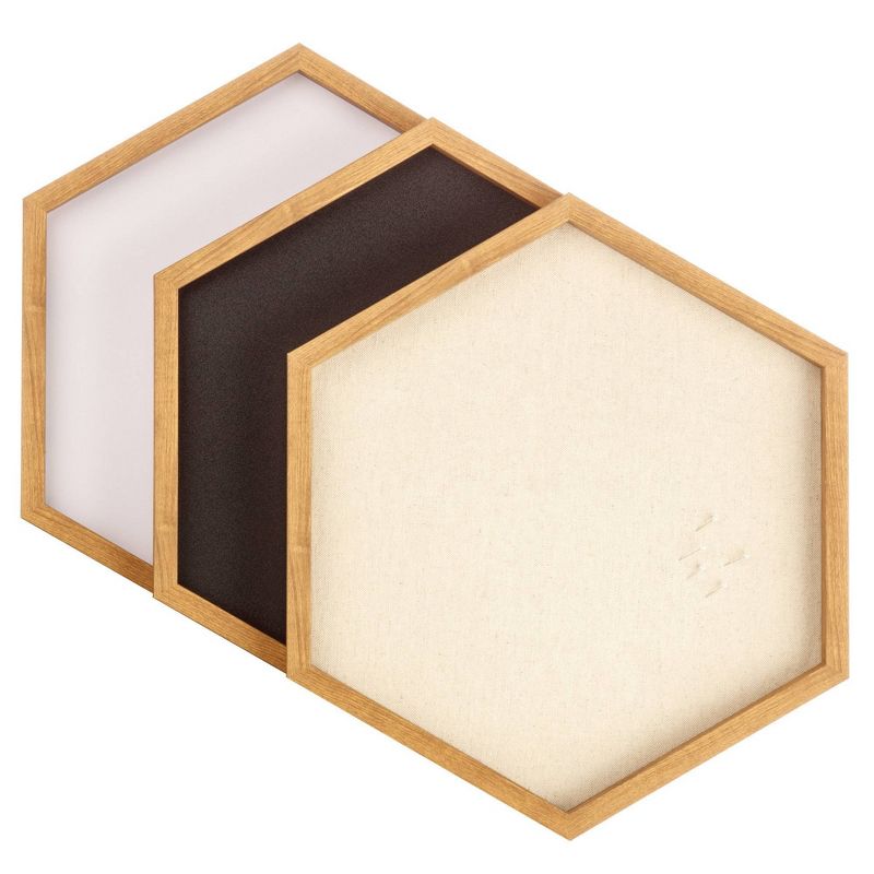 3pc Wood Hexagon Dry Erase Chalkboard/Pinboard Wall Organizer Set Natural - Gallery Solutions