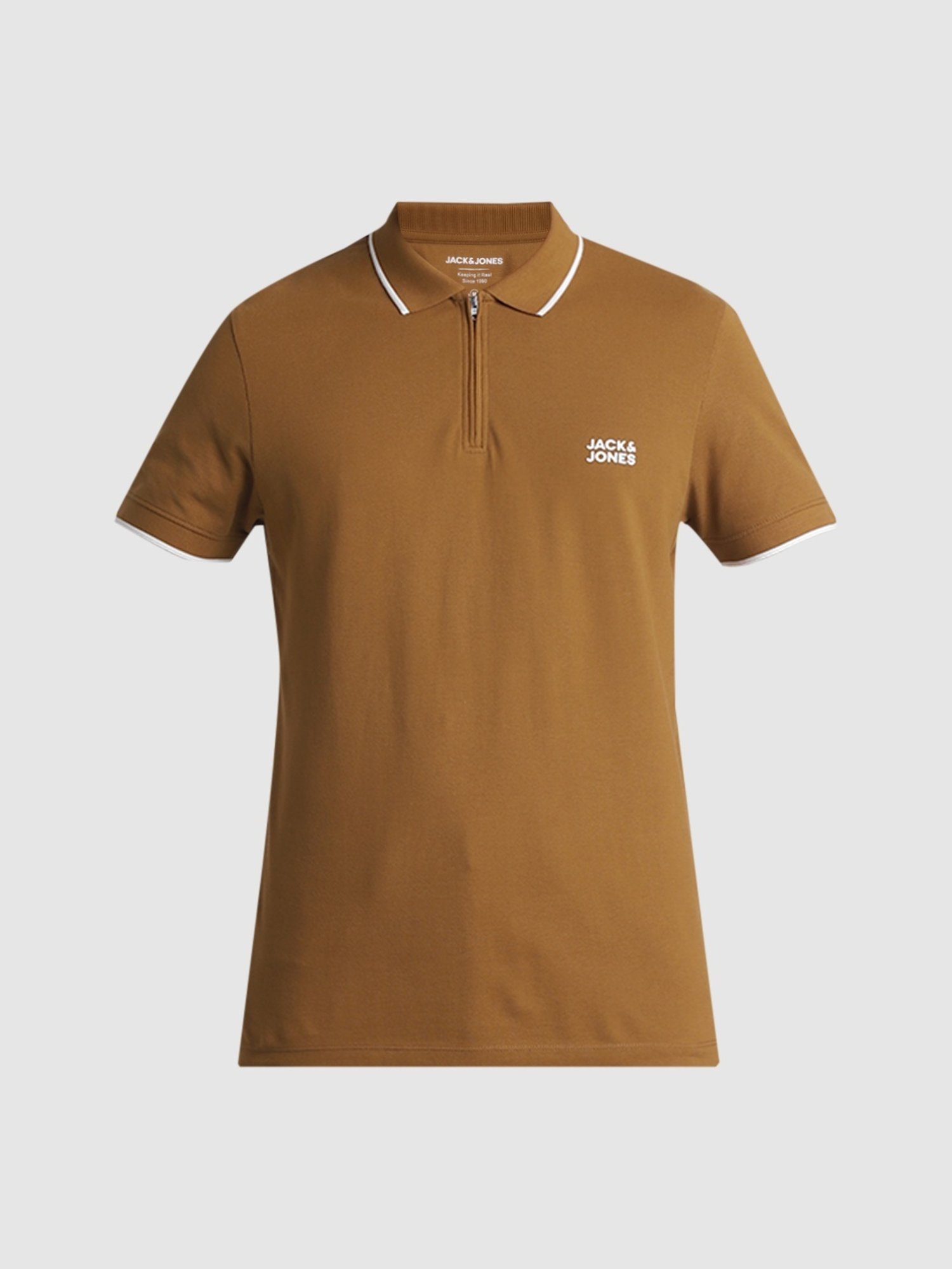 Jack & Jones Bronze Brown Cotton Slim Fit Polo T-Shirt