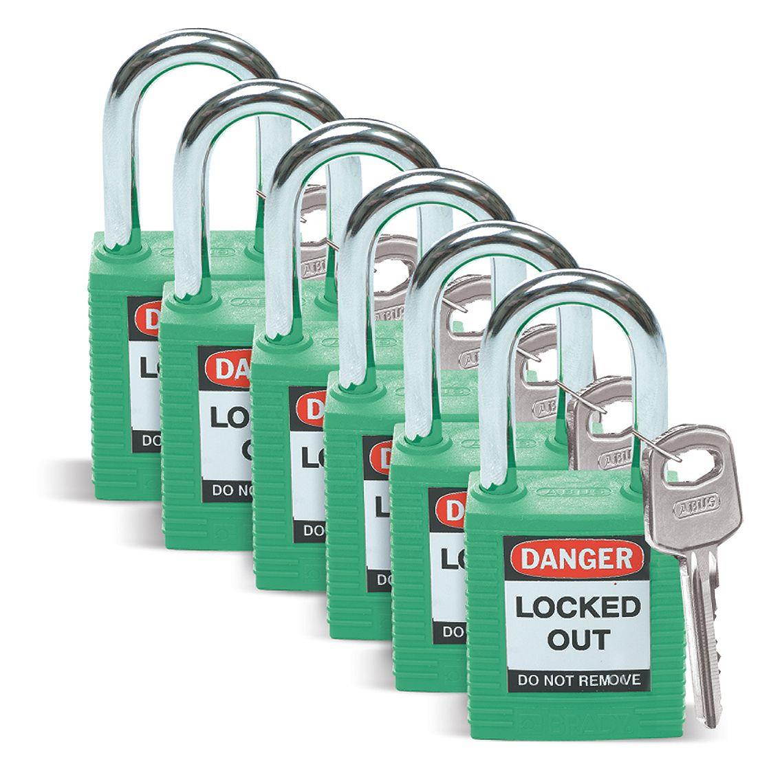 Lockout Padlock, Fiberglass, Green, PK 6