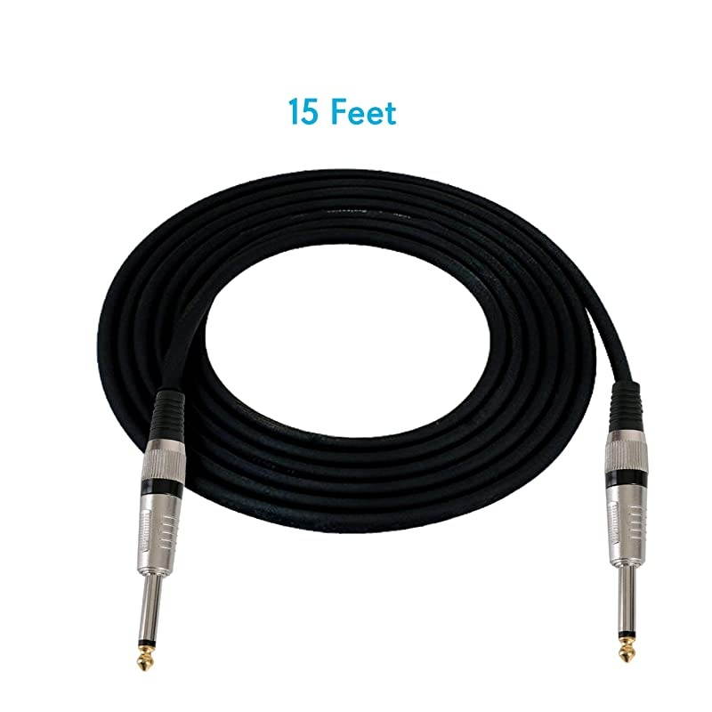 14quot to 14quot Audio Cord &frac14;quot to &frac14; Inch Mono Jack Male Connection 15 ft 12 Gauge Black Heavy Duty Professional Speaker Guitar Cable Wire Delivers Sound  Pro PPJJ15