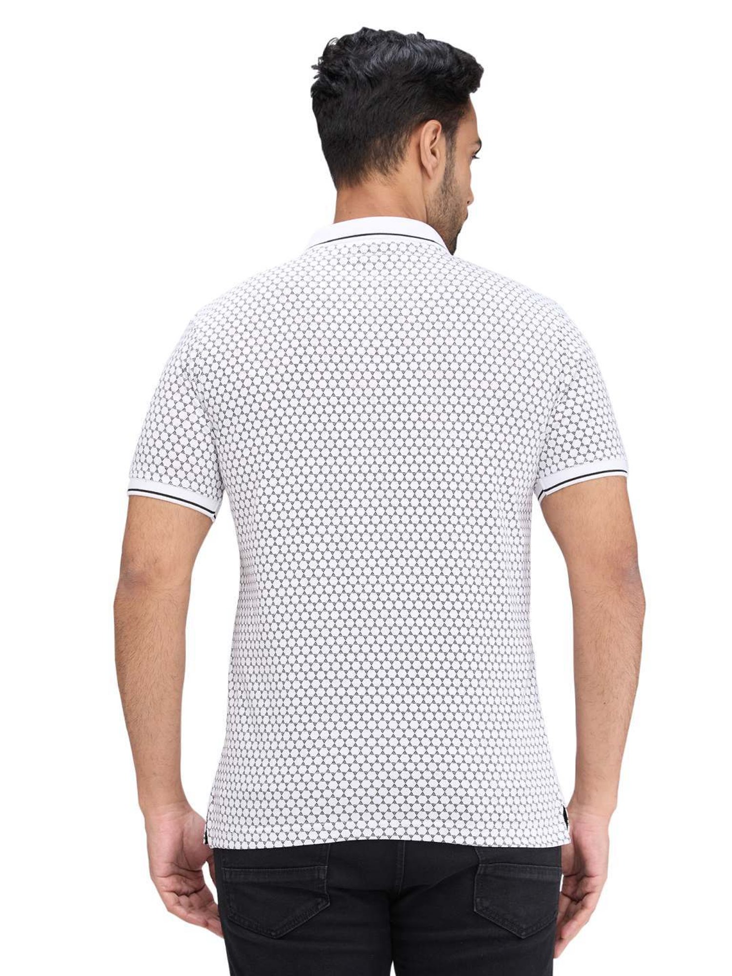 Park Avenue White Slim Fit Printed Polo T-Shirt