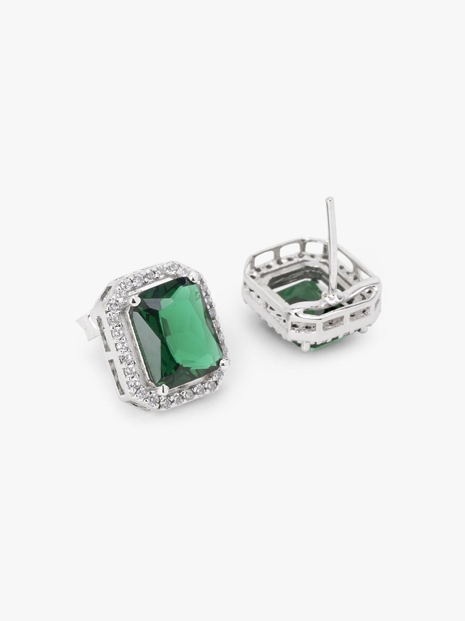 March by FableStreet Sterling Silver Green Zircon Stud Earrings for Women