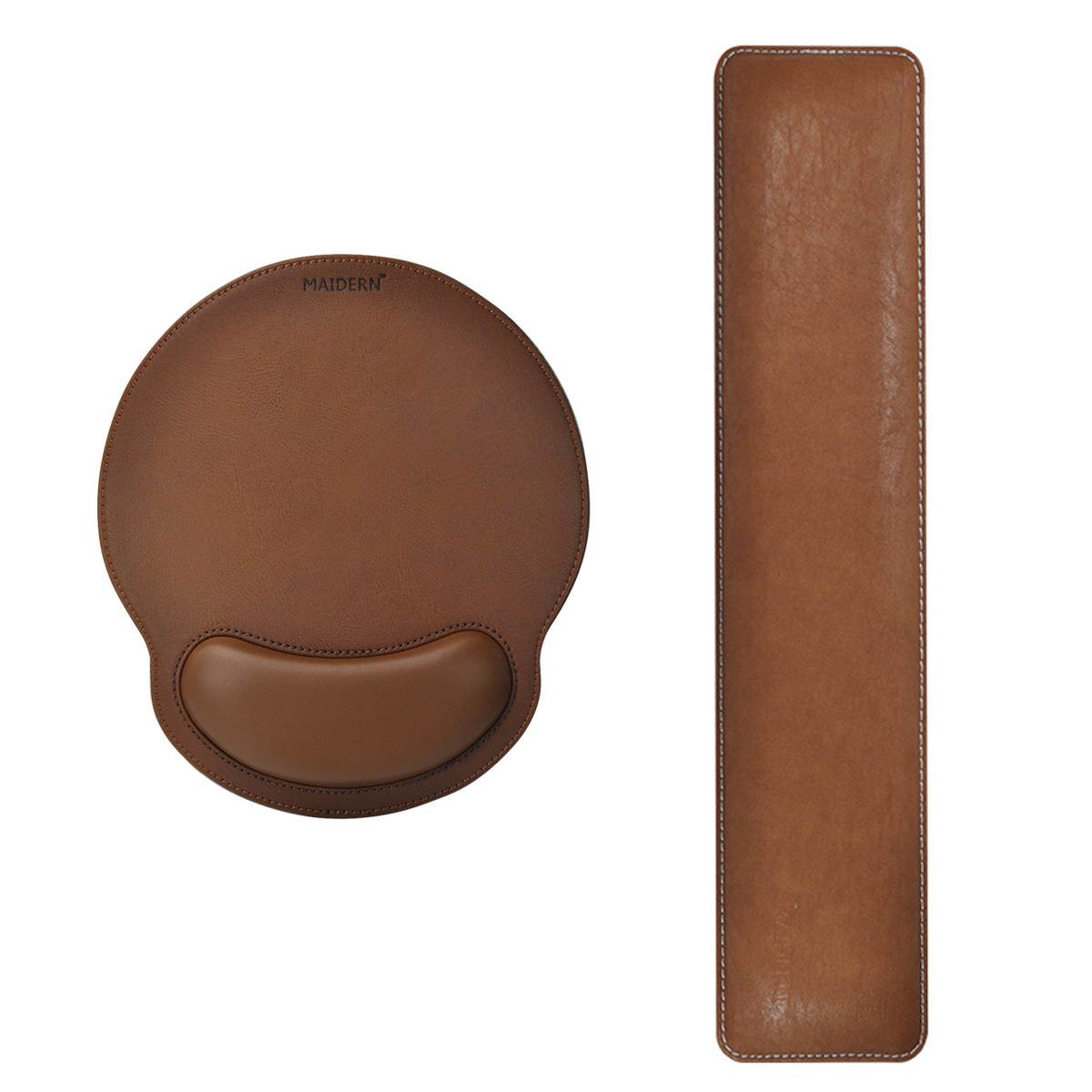 MAIDERN Gaming PU Mouse Pad Anti-slip Base Smooth Surface Ergonomic Design With Soft Memory Foam Keyboard Wrist Rest For Office Typist - Brown