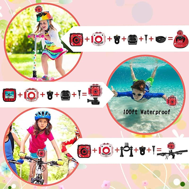 Children Kids Camera Waterproof Digital Video HD Action Camera 1080P Sports Camera Camcorder DV for Boys Birthday Learn Camera Toy 1.77'' LCD Screen(Red)