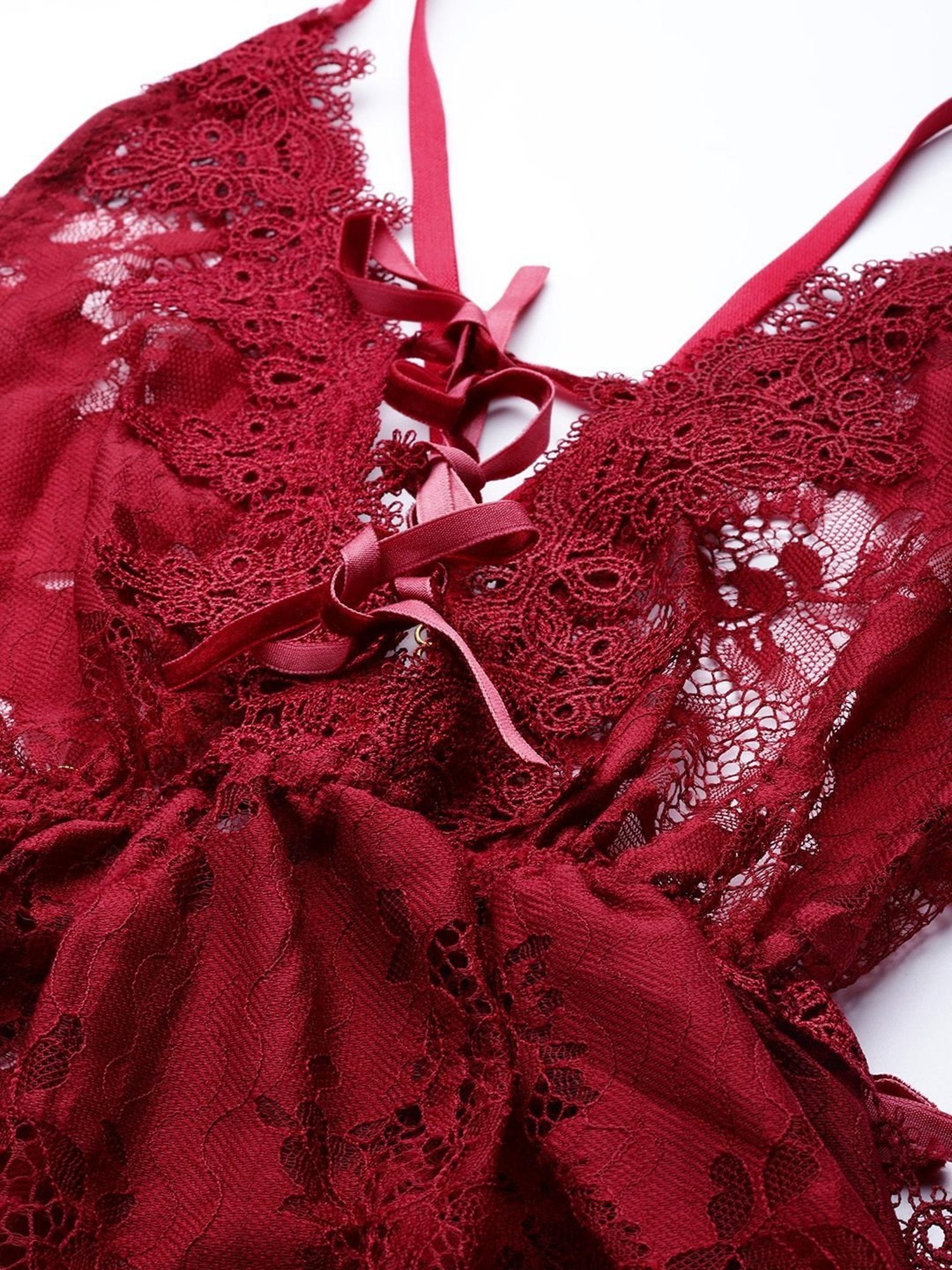 Ms.Lingies Maroon Lace Work Babydoll