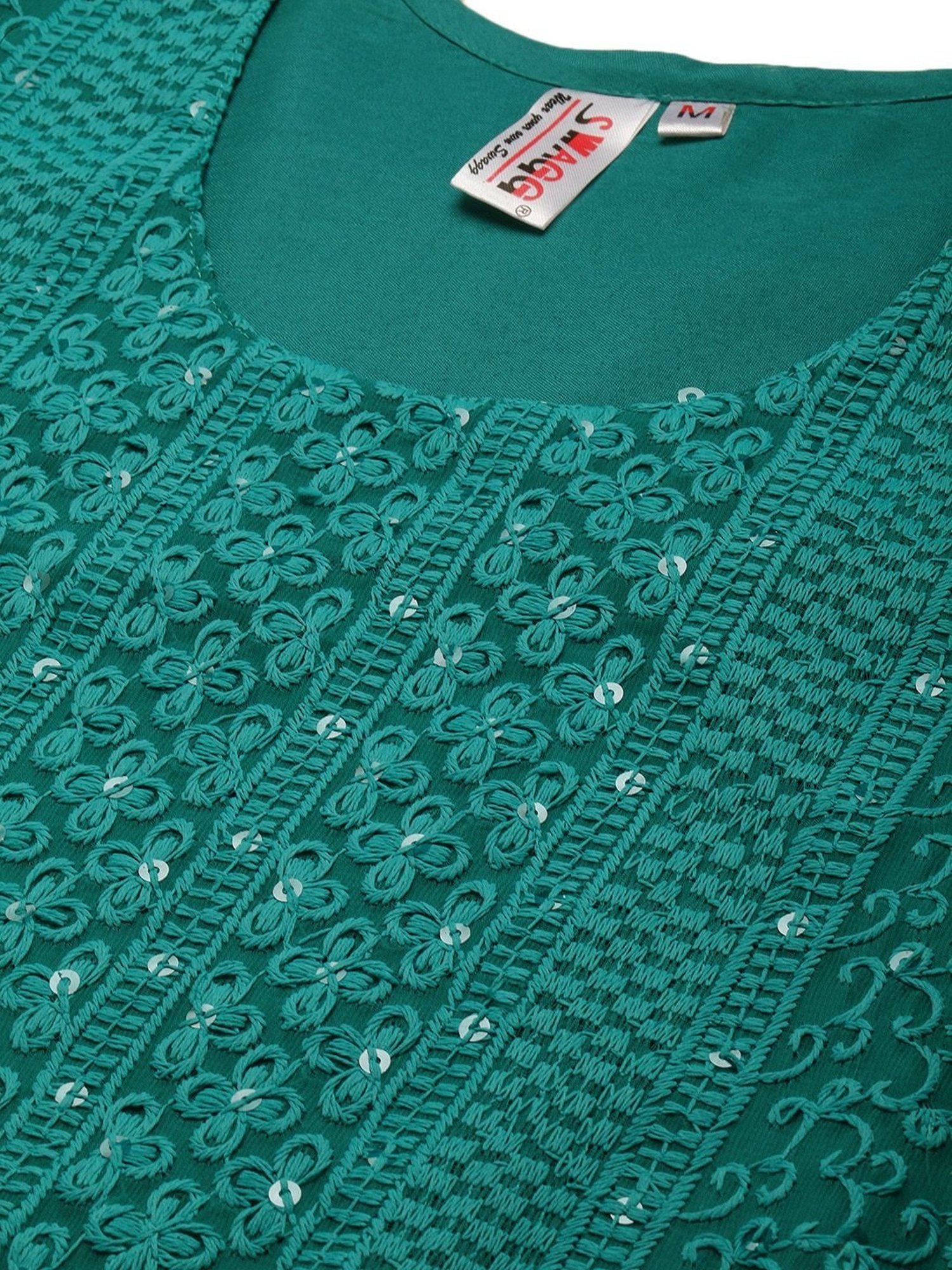 SWAGG INDIA Green Embroidered Straight Kurta