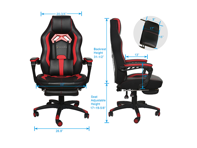 Gaming Chair Office Chair PC Chair with Massage Lumbar Support, Vantage Style PU Leather High Back Adjustable Swivel Task Chair with Footrest,Blue,GC26