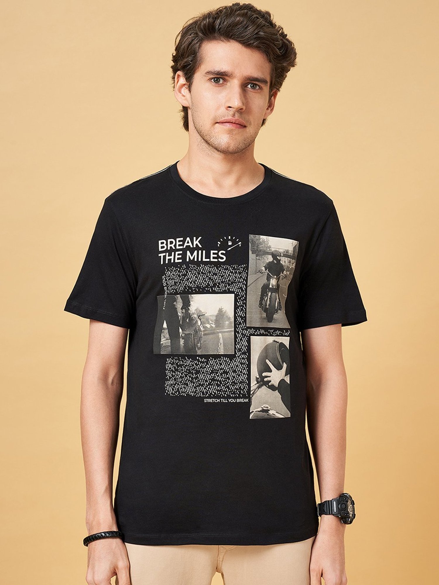 Sf Jeans By Pantaloons Black Slim Fit Printed T-Shirt