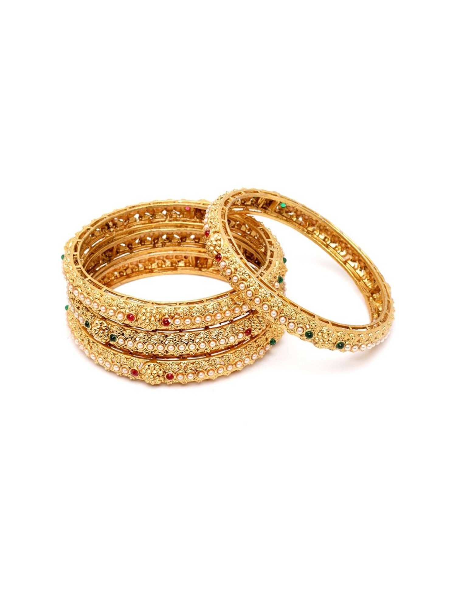 Karatcart Gold-Plated Pearl Studded Bangles for Women - Set of 4