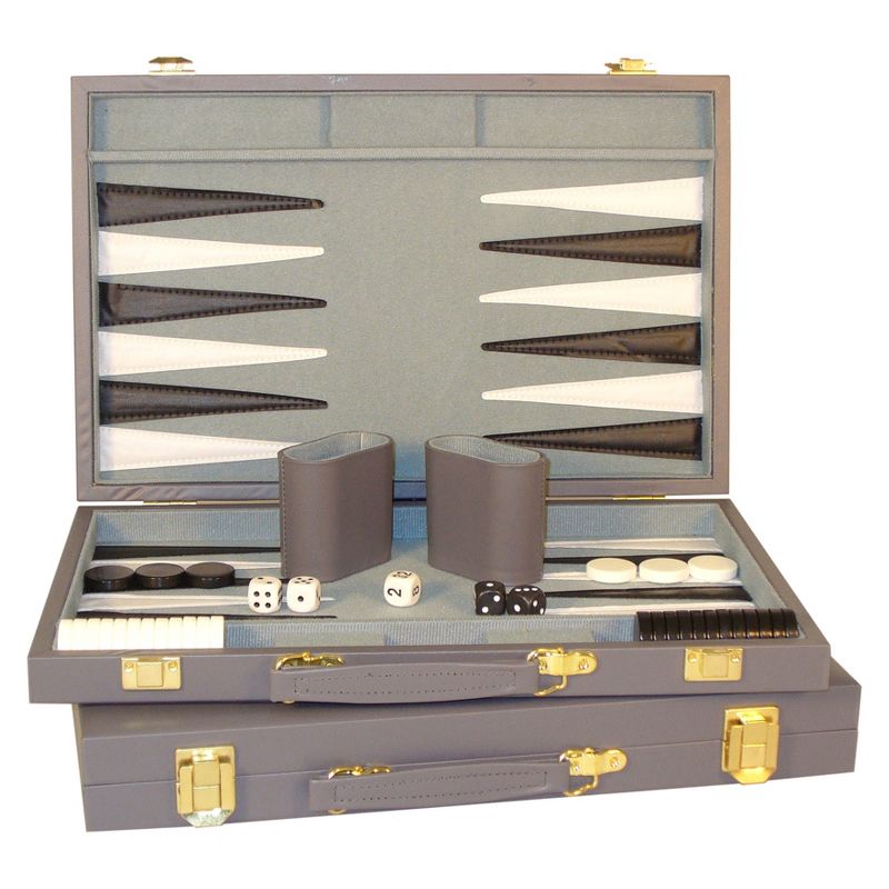 WorldWise Imports 15" Gray Vinyl Backgammon Set Game