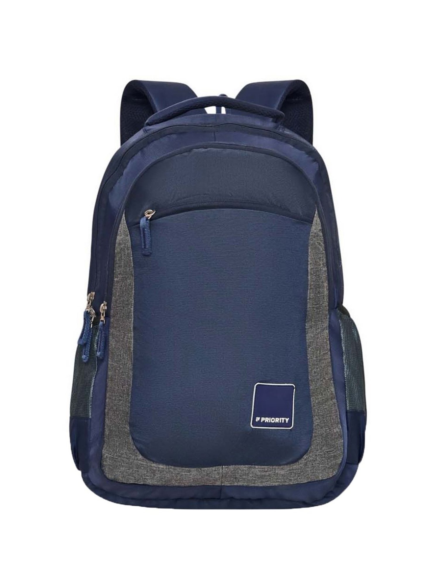 Priority Genius Navy Blue & Grey Polyester Solid Backpack - 29.44 Ltrs