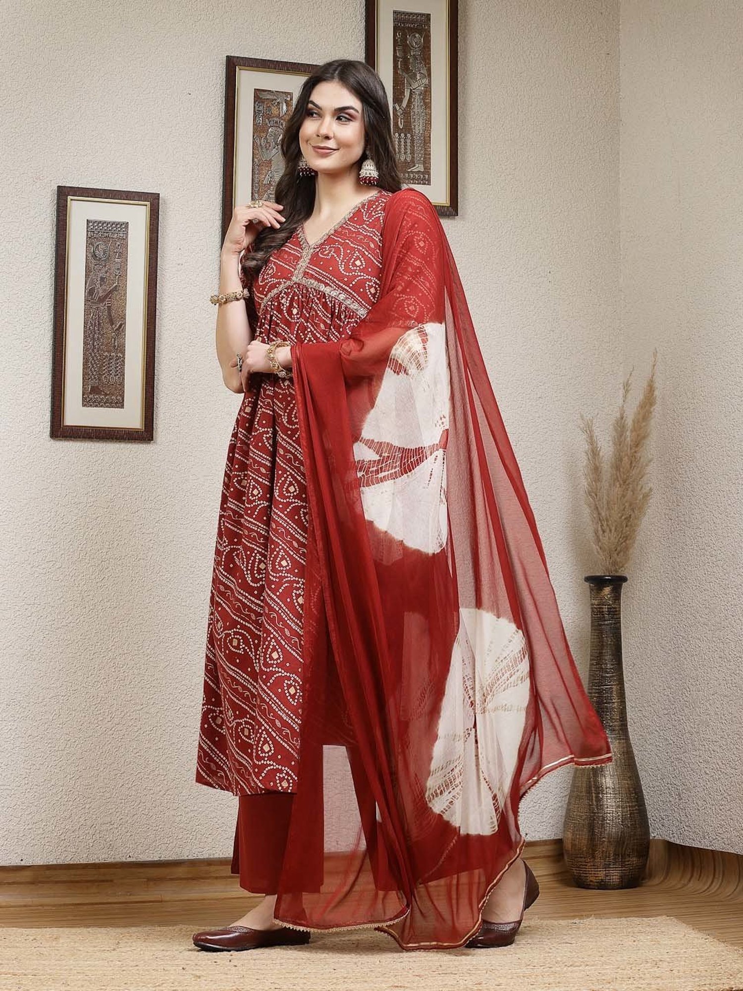 Stylum Rust Printed Kurta Palazzo Set With Dupatta