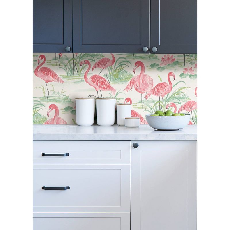 NuWallpaper Flamingo Beach Peel & Stick Wallpaper Pink