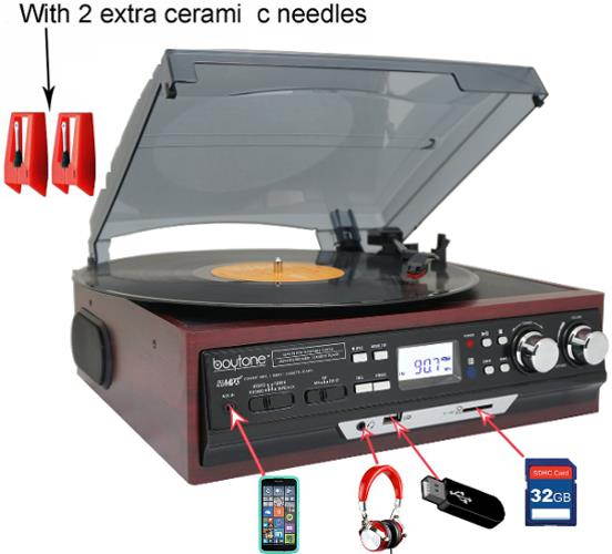 Boytone Bundle BT-17DJM-C 3-speed Stereo Turntable, With 2 extra ceramic needles, Belt Drive, 2 built in Speakers