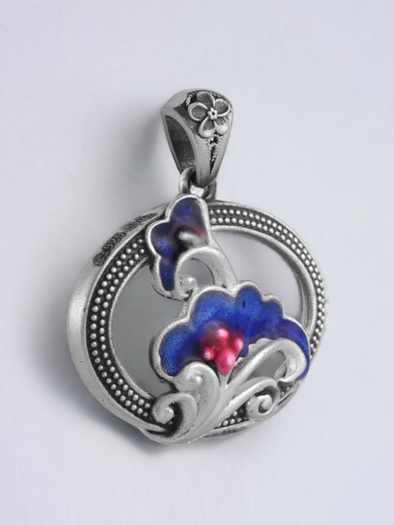 Rihi by P.C. Chandra Jewellers 925 Silver Rose Oxidized Meenakari Pendant for Women & Girls